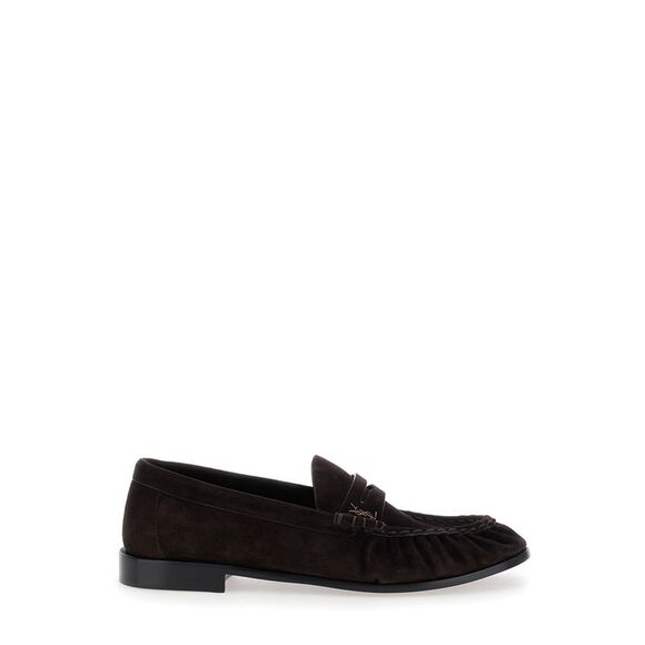 Saint Laurent Men Brown Loafers With Cassandre Detail In Suede Man - Picture 1 of 4